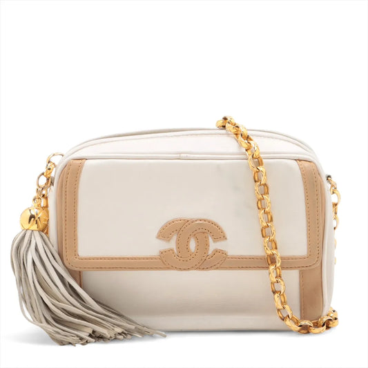 Chanel CC Logo Lambskin Chain Shoulder Bag White