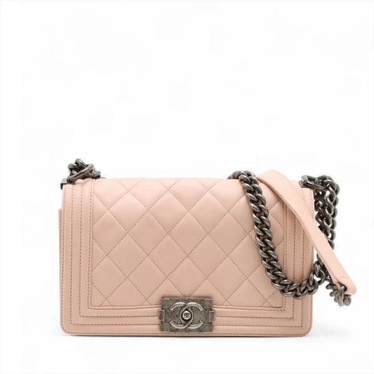 Chanel Boy Chanel 25 Lambskin Chain Shoulder Bag Pink