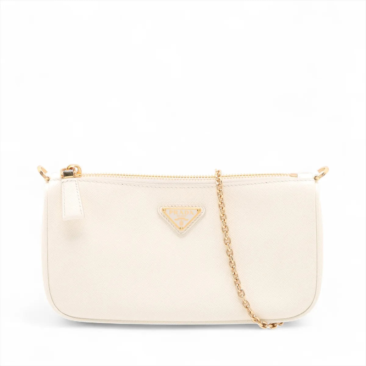 Prada Saffiano Leather Chain Shoulder Bag White