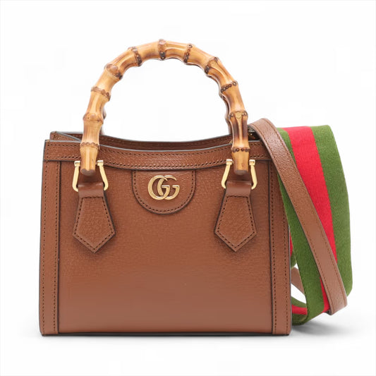 Gucci Bamboo Diana Leather Two-Way Handbag Brown