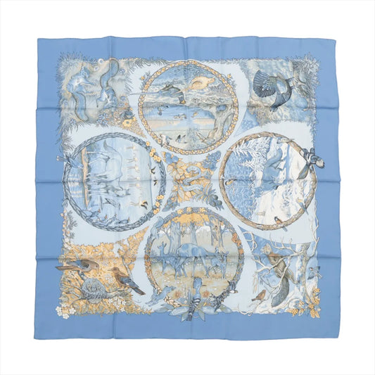Hermès Carré 90 Les Quatre Saisons Four Seasons Silk Scarf Light Blue