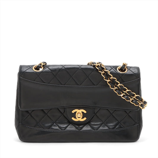 Chanel Vintage Matelasse Lambskin Single Flap Double Chain Bag Black