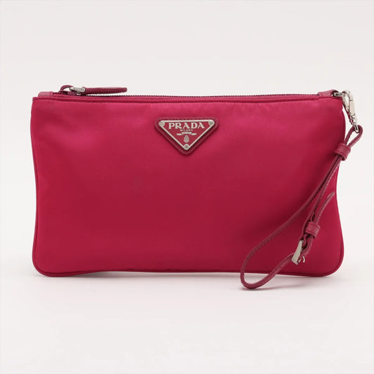 Prada Tessuto Nylon Leather Wristlet Red