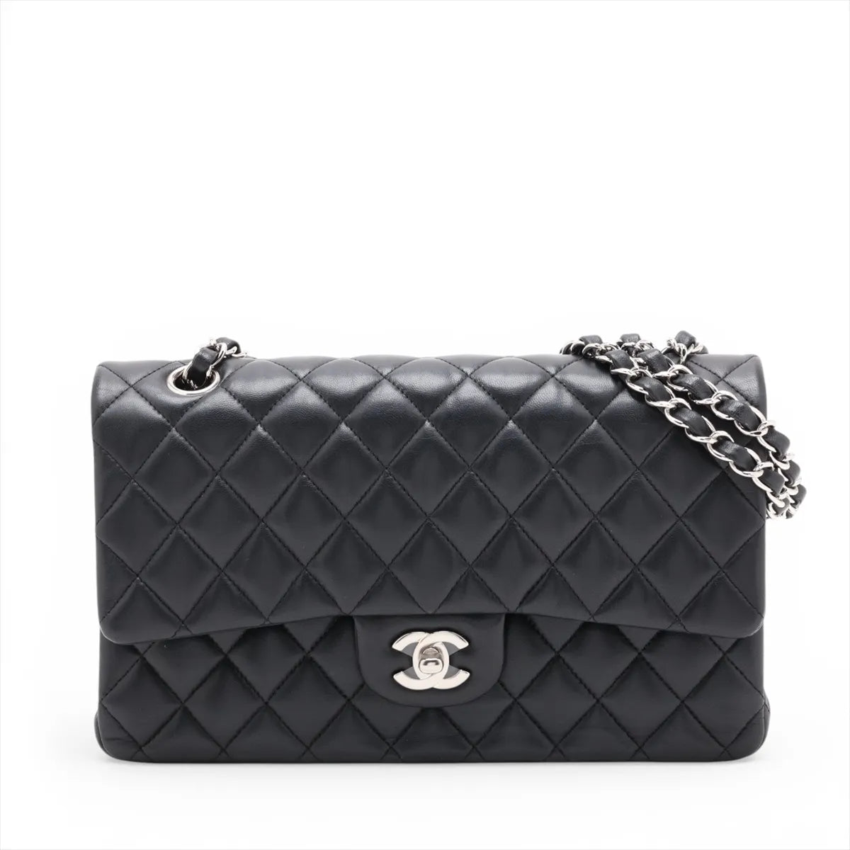 Chanel Matelasse 25 Lambskin Double Flap Double Chain Bag Black