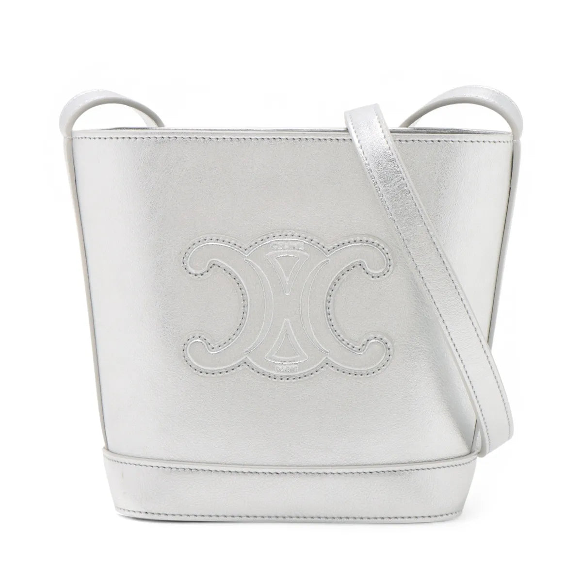 Celine Triomphe Leather Bucket Bag Silver
