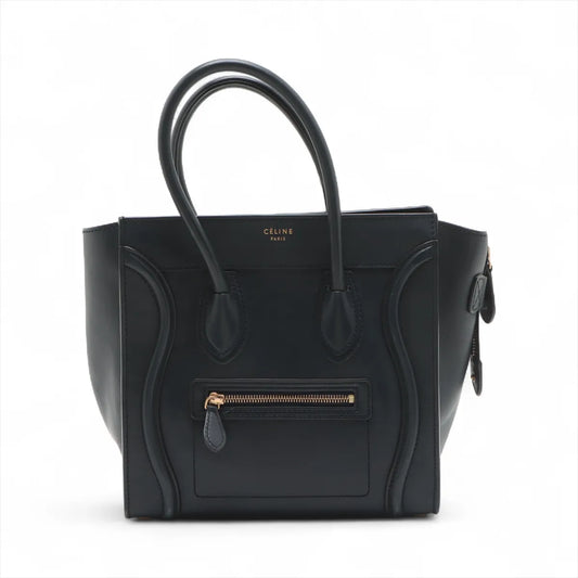 Celine Luggage Micro Shopper Leather Hand bag Navy Blue