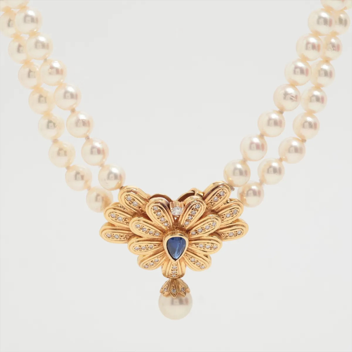 Best Buy Second Hand Two Layer Pearl Sapphire Diamond Necklace