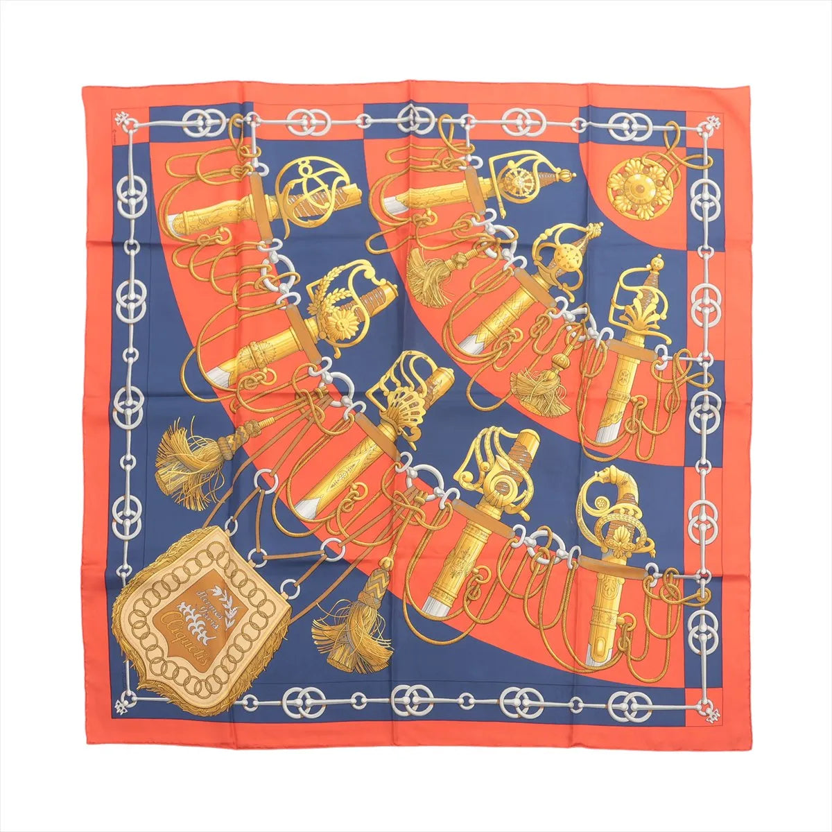 Hermes Carre 90 Cliquetis Silk Scarf Red x Navy