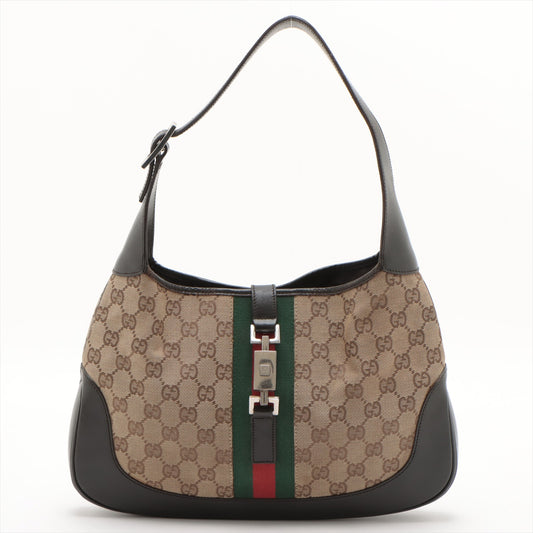 Gucci GG Canvas Jackie Canvas Leather Shoulder Bag Beige x Brown