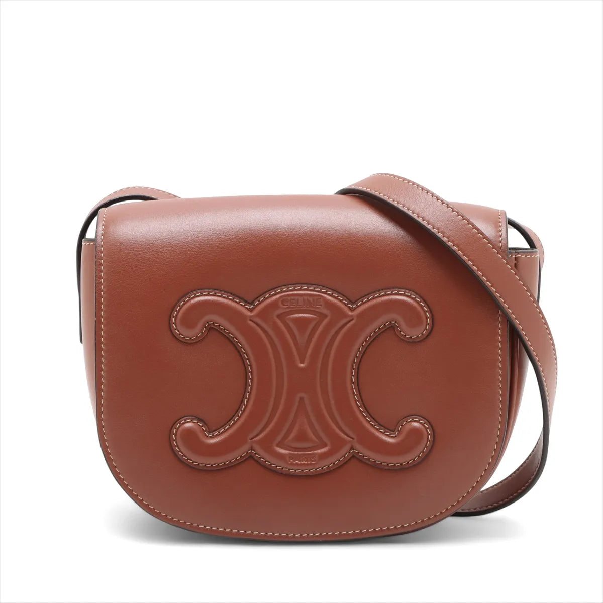 Celine Folco Triomphe Leather Shoulder Bag Brown