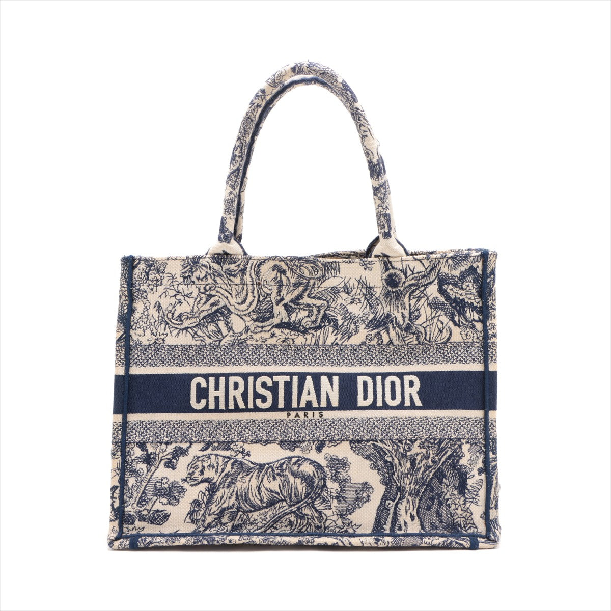 Christian Dior Toile de Jouy Reverse Embroidery Book Tote Bag Blue x Ecru