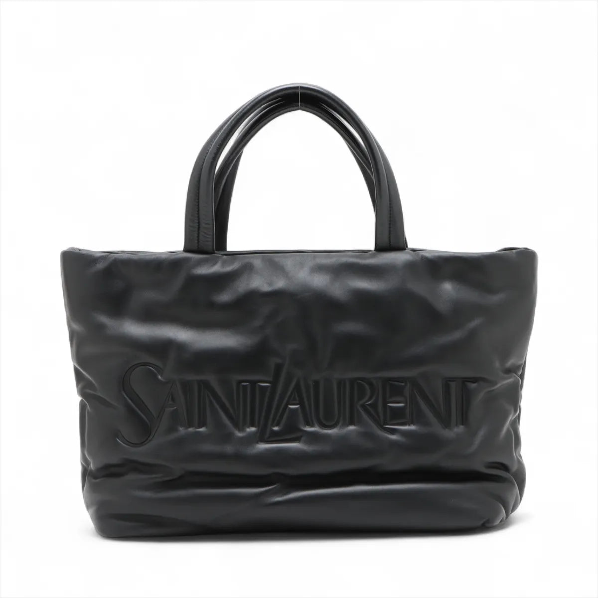 Saint Laurent Paris Debossed Logo Padded Leather Tote Bag Black