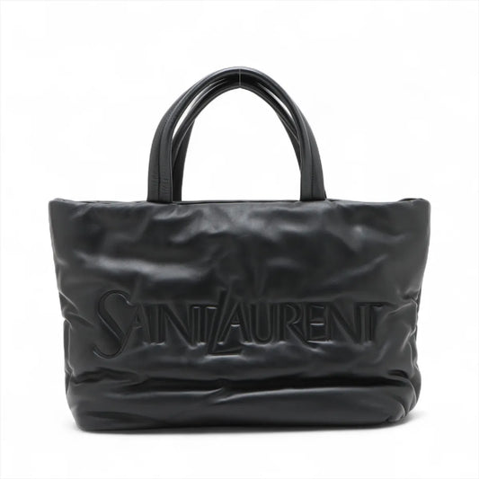 Saint Laurent Paris Debossed Logo Padded Leather Tote Bag Black
