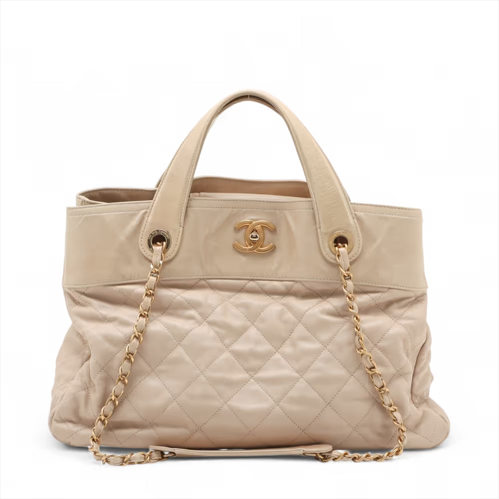 Chanel In The Mix Vintage Calfskin Two-Way Tote Bag Beige