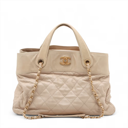 Chanel In The Mix Vintage Calfskin Two-Way Tote Bag Beige