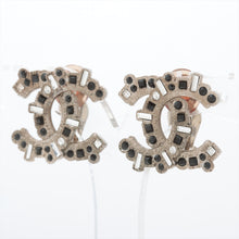 Load image into Gallery viewer, Best Chanel CC Logo Rhinestone Stud Earrings Black x White