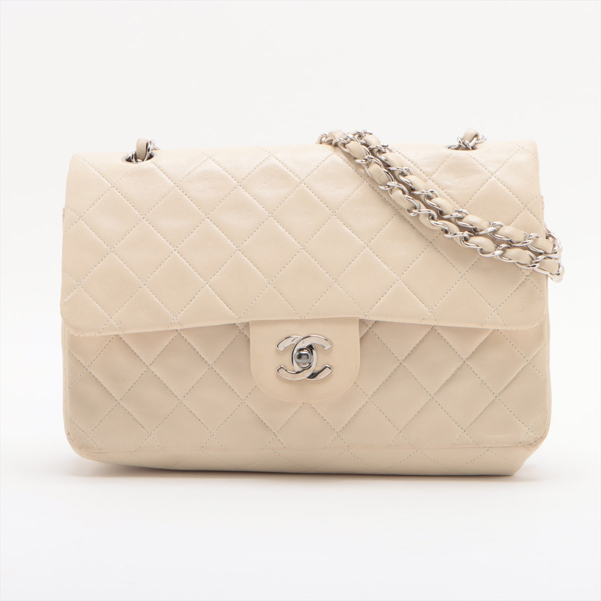 Chanel Matelasse 25 Lambskin Double Flap Double Chain Bag White