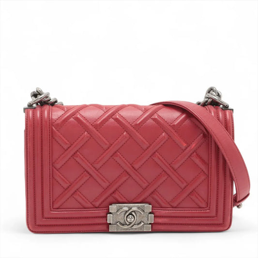 Chanel Boy Chanel 25 Lambskin Chain Shoulder Bag Red