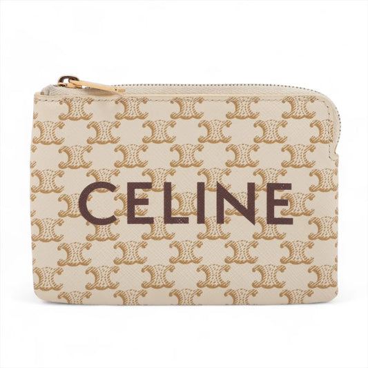 Celine Triomphe Leather Coin Purse Beige