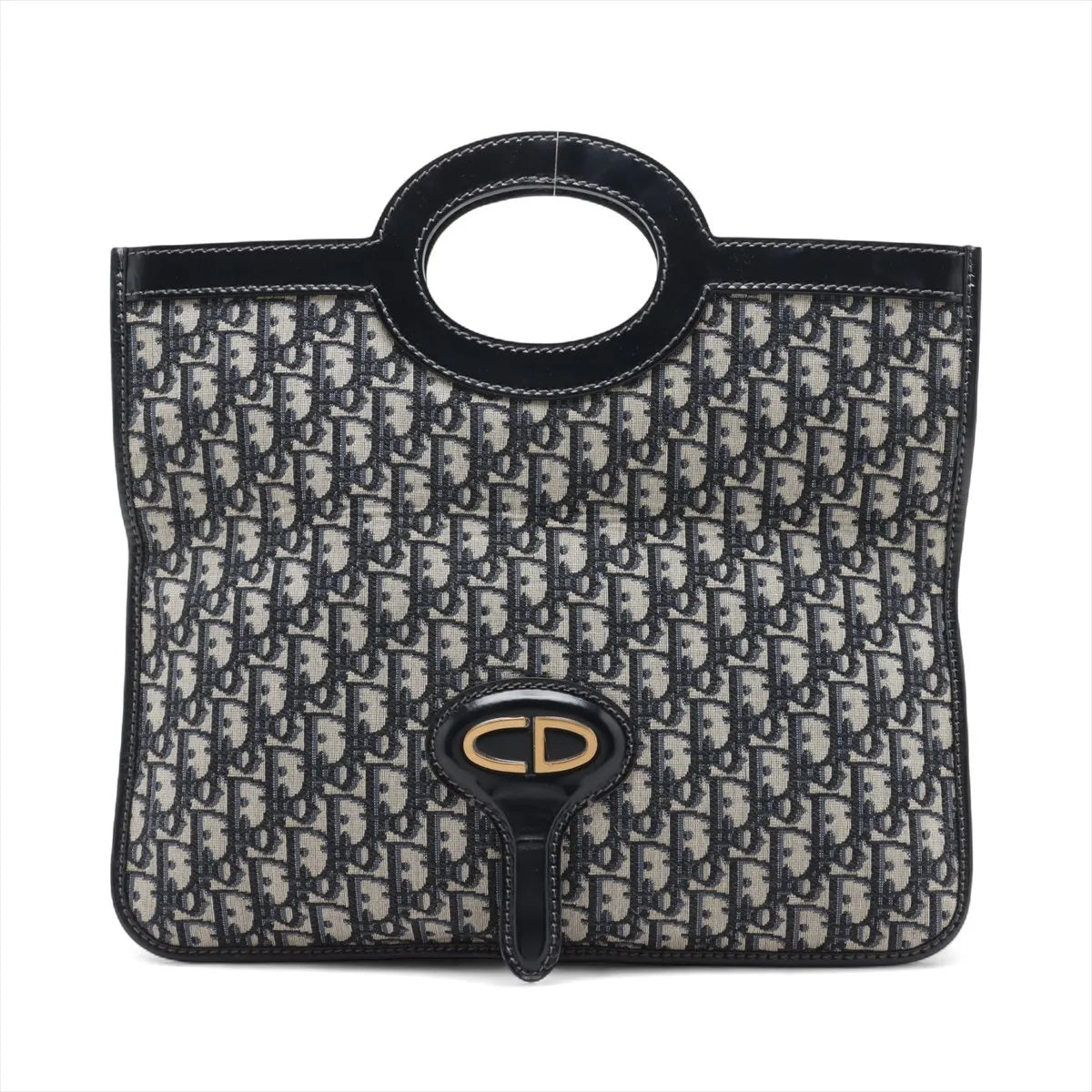 Christian Dior Oblique Canvas Leather Two-Way Clutch Bag Navy Blue