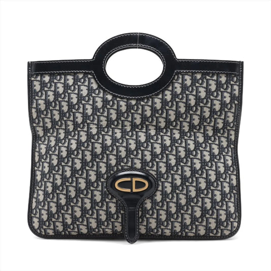 Christian Dior Oblique Canvas Leather Two-Way Clutch Bag Navy Blue