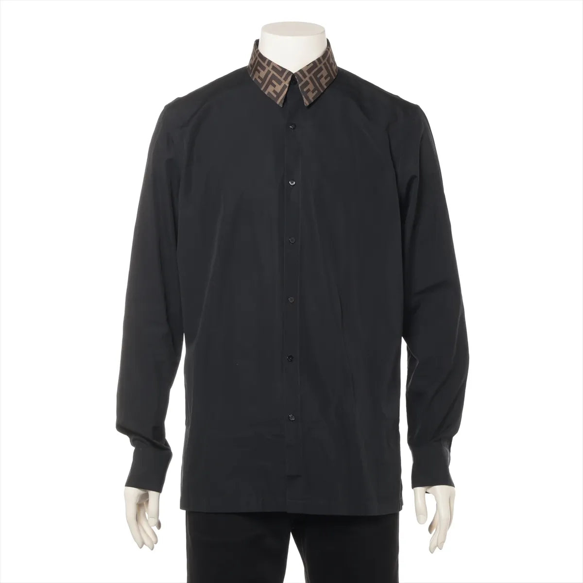 Fendi Zucca Cotton Button Down Long Sleeve Shirt Black
