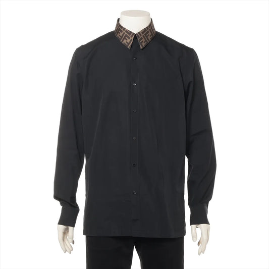 Fendi Zucca Cotton Button Down Long Sleeve Shirt Black