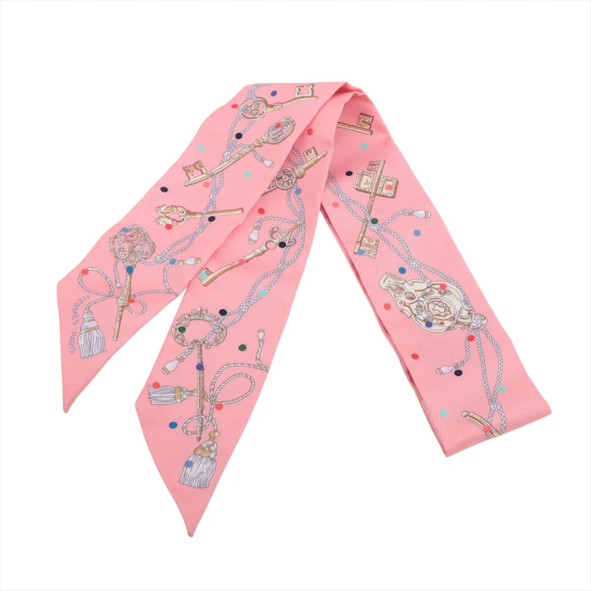 Hermès Twilly Les Cles Keys Silk Scarf Pink