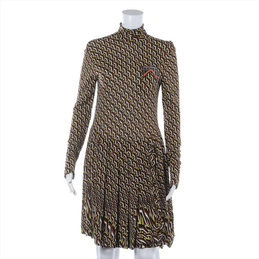 Prada Geometric Rayon Turtleneck Long Sleeve Dress Multicolor