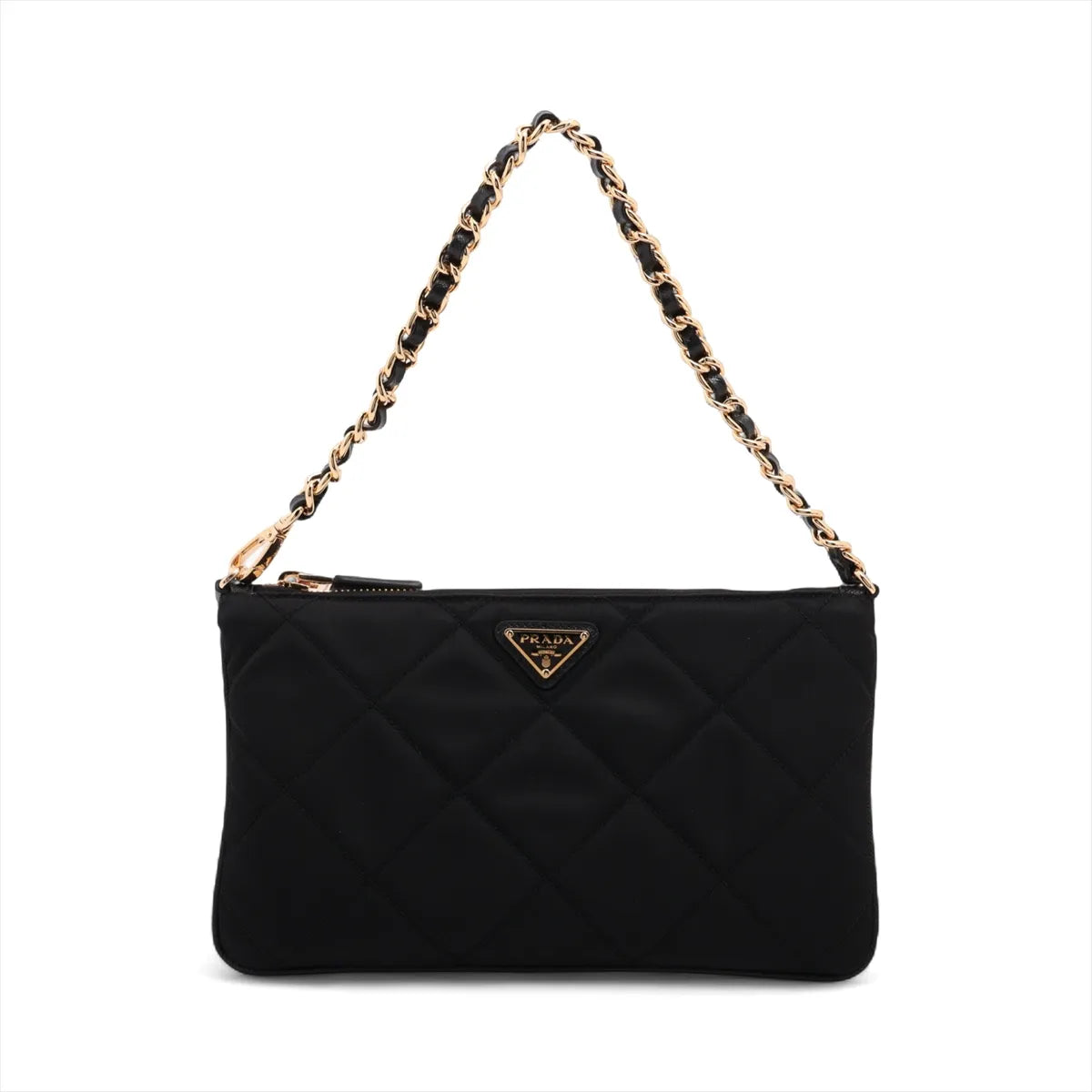Prada Tessuto Nylon Leather Chain Shoulder Bag Black