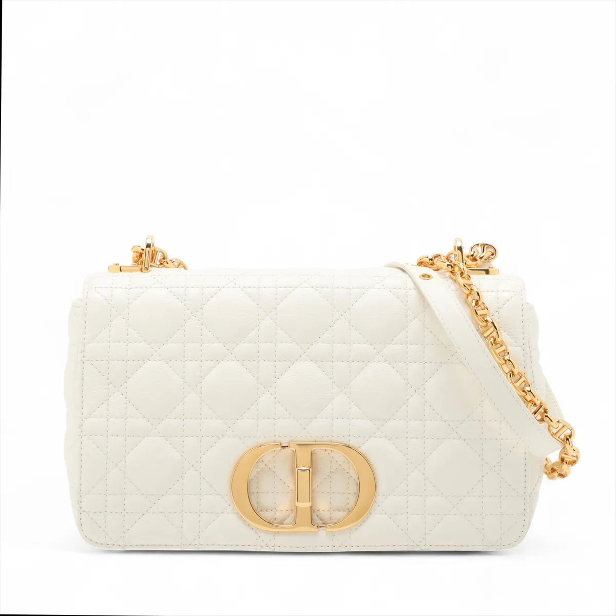 Christian Dior Cannage Caro Leather Chain Shoulder Bag White