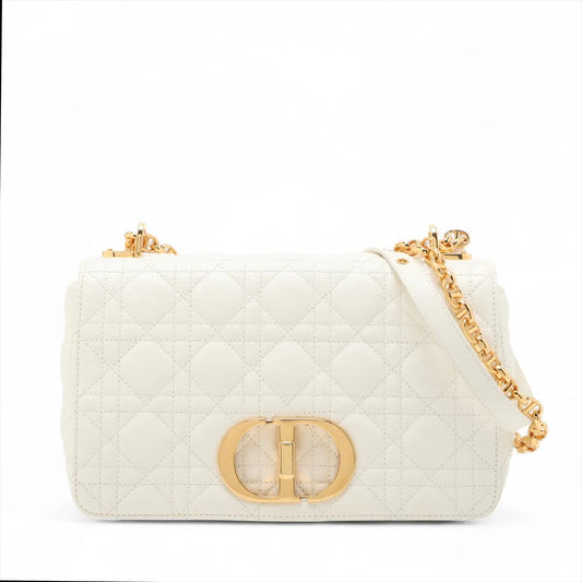 Christian Dior Cannage Caro Leather Chain Shoulder Bag White