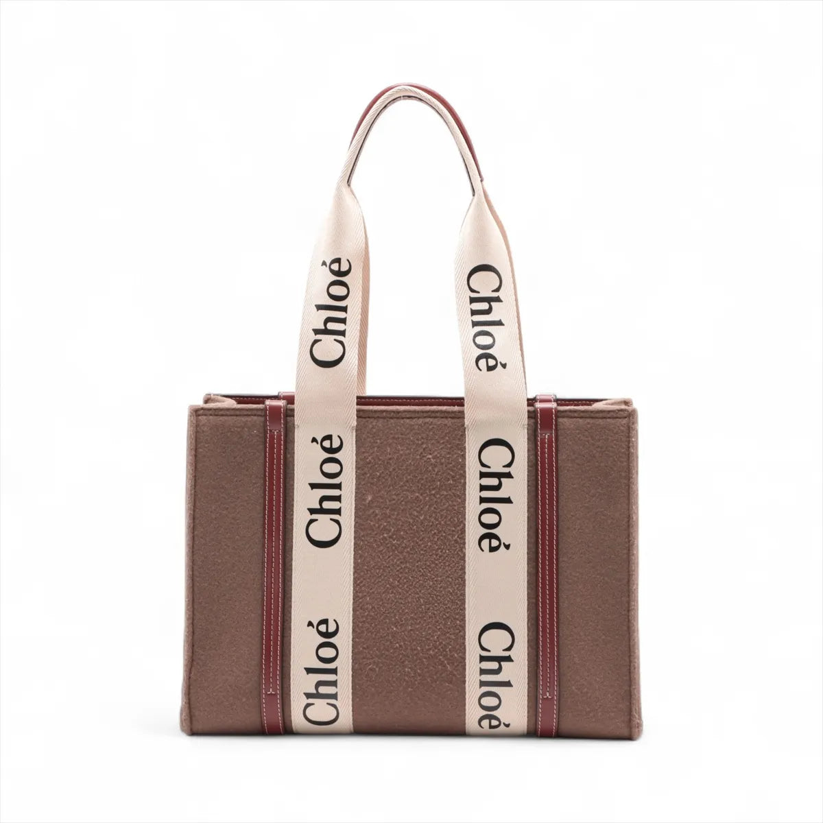Chloe Woody Medium Felt Leather Tote Bag Brown