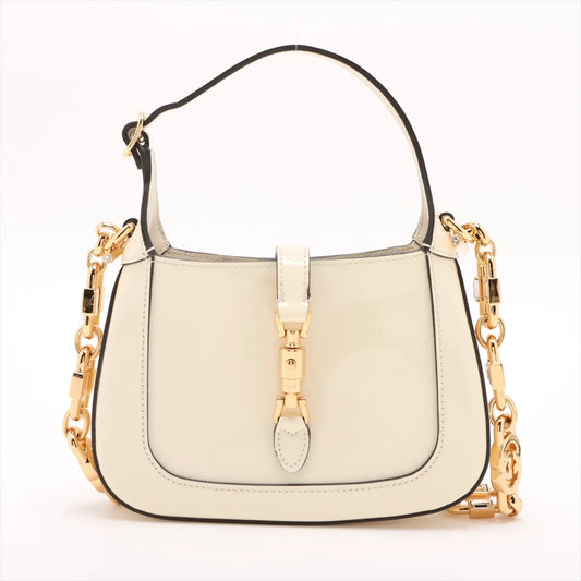 Gucci Jackie 1961 Patent Leather Two-Way Shoulder Bag White