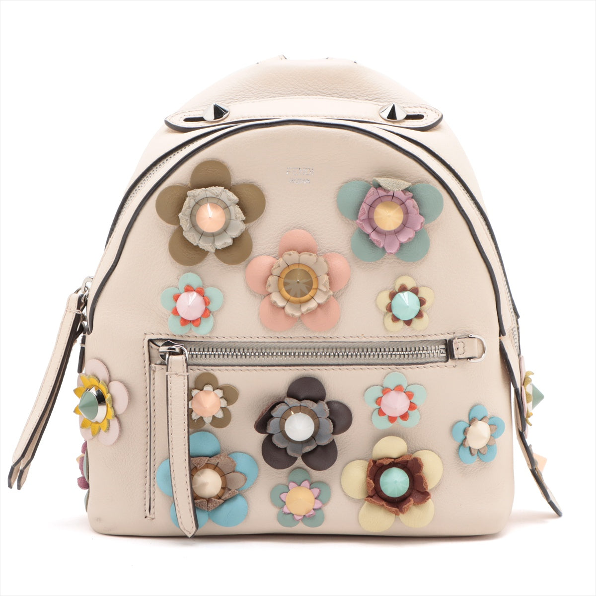 Fendi By the Way Floral  Leather Backpack Ivory