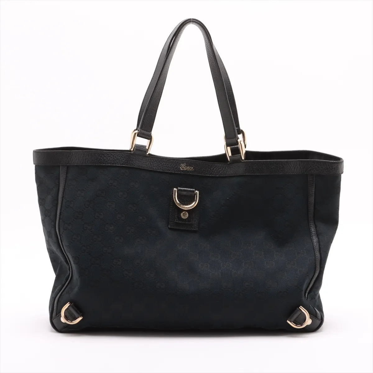 Gucci GG Logo Canvas Leather Tote Bag Black