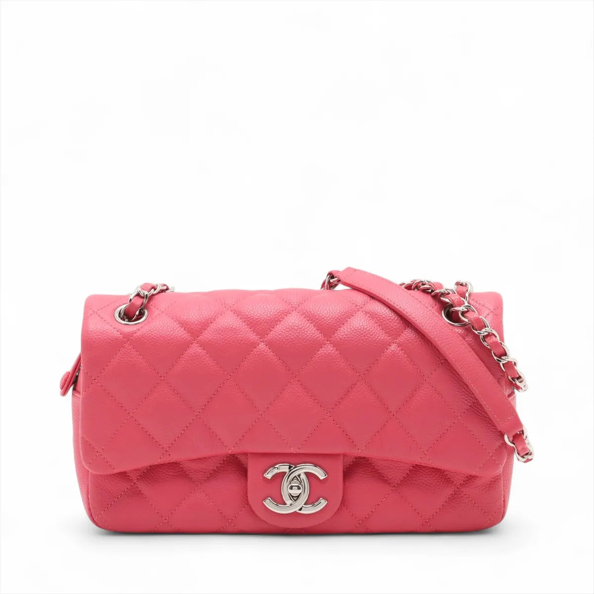 Chanel CC Logo Matelasse Single Flap Double Chain Bag Red