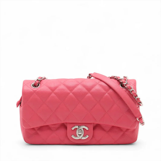 Chanel CC Logo Matelasse Caviar Single Flap Double Chain Bag Red