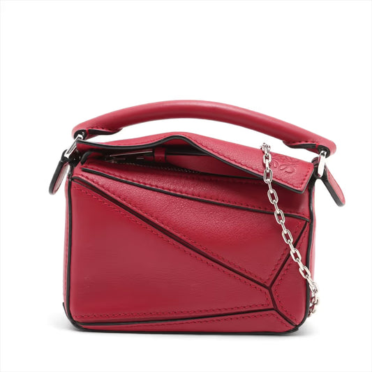 Loewe Nano Puzzle Leather Two-Way Handbag Red