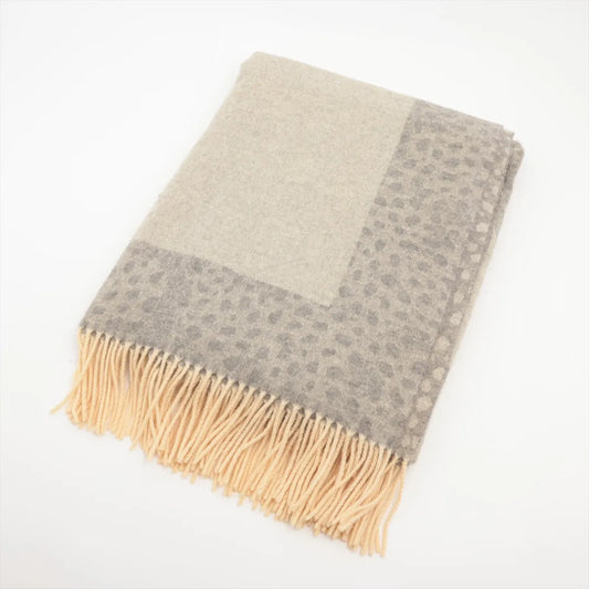 Hermès Leopard Fringe Scarf Gray x Beige