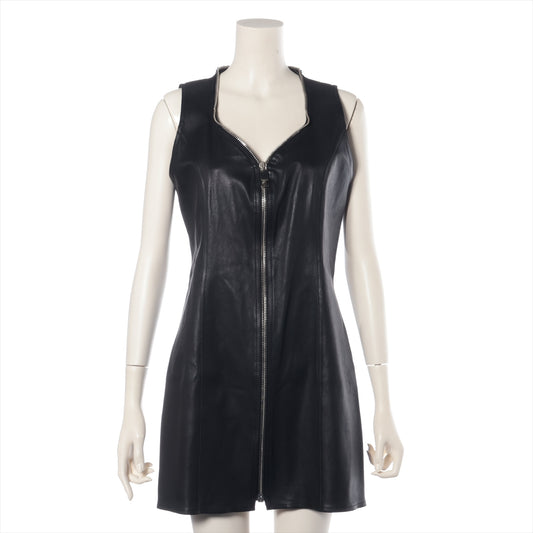 Fendi Zipper Leather Sleeveless Mid-length Dress Black