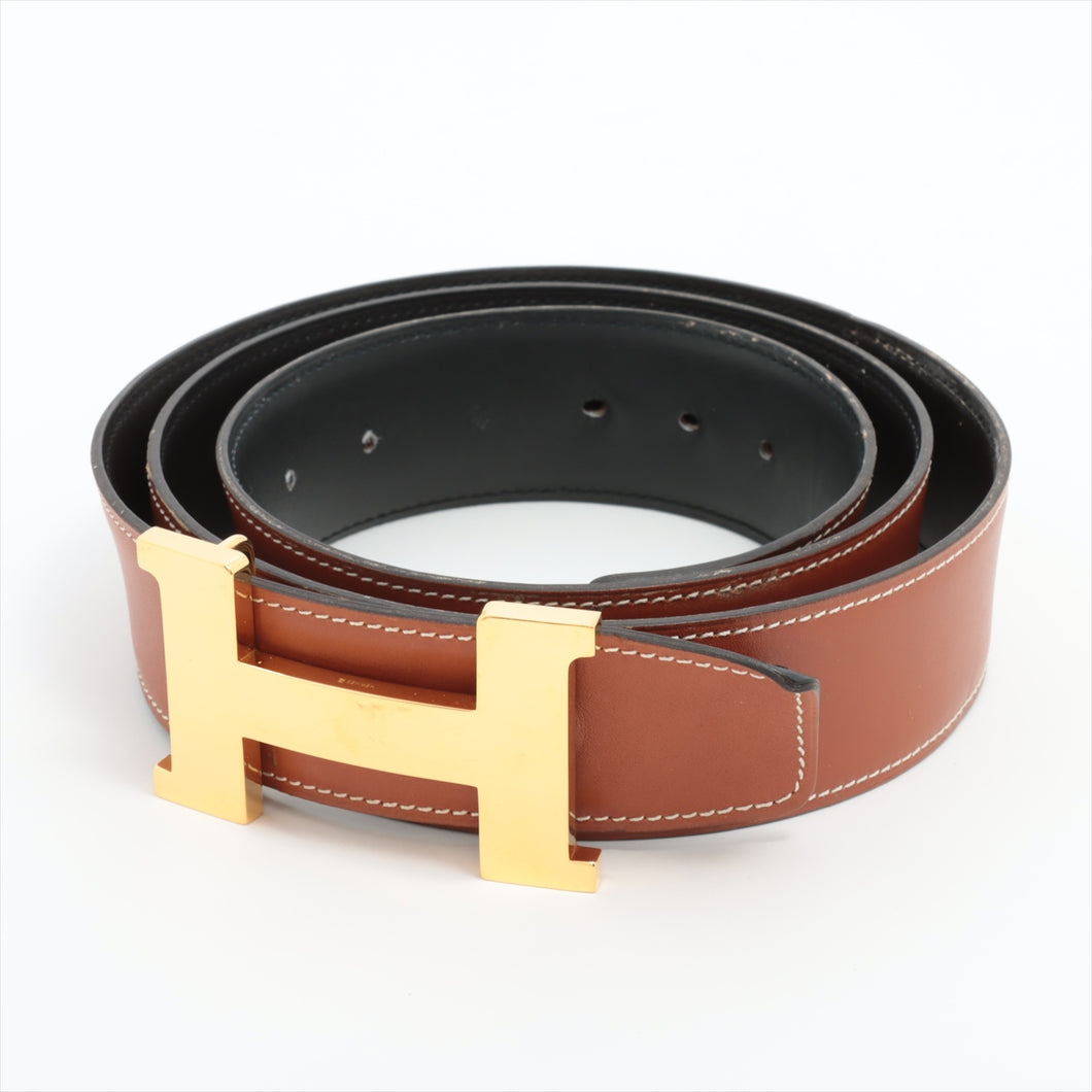 Hermes Constance H Belt Leather Black x Brown