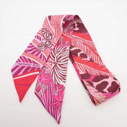 Hermes Twilly Jaguar Quetzal Silk Scarf Red x Purple