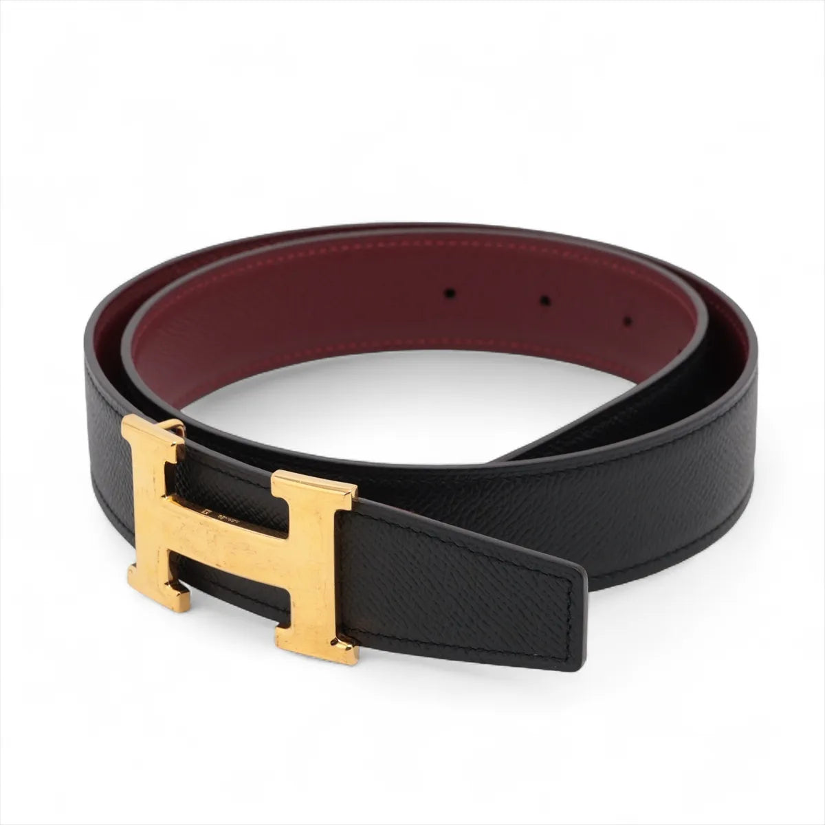 Hermes H Belt Veau Epsom Black x Burgundy