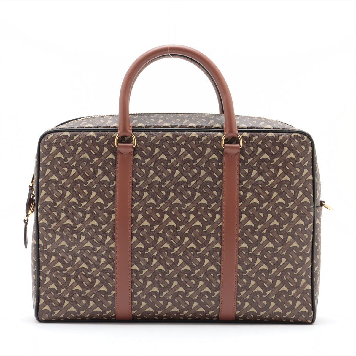 #1 Thomas Burberry TB Monogram Two-Way Business Bag Brown