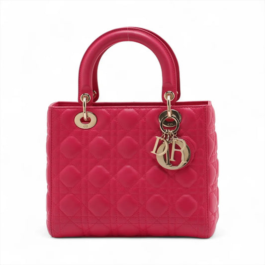 Christian Dior Lady Dior Cannage Leather Handbag Hot Pink