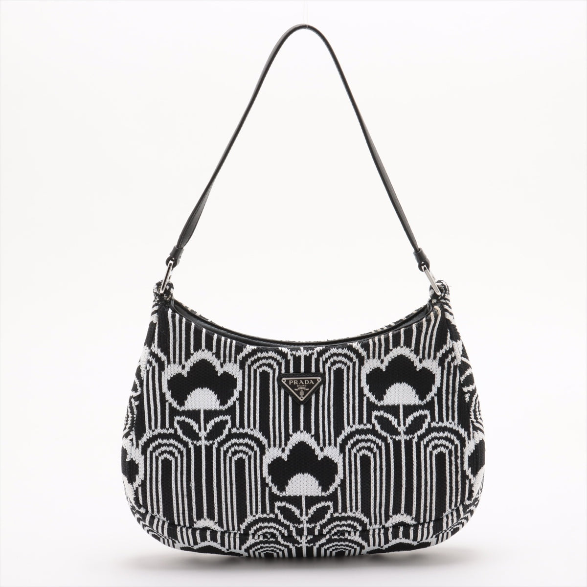 Prada Cleo Jacquard Shoulder Bag Black x White