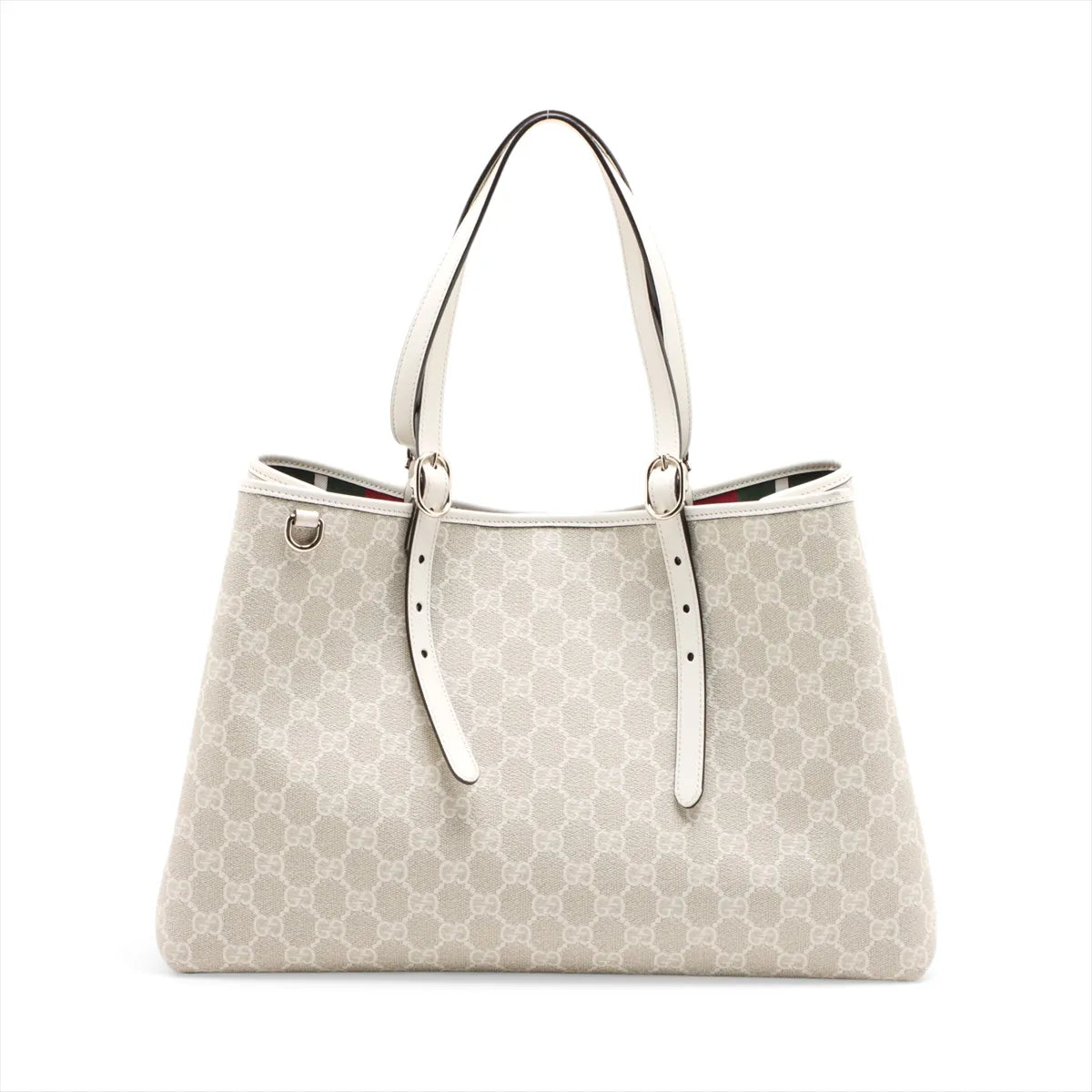 Gucci GG Logo Leather Tote Bag Beige