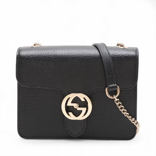Gucci Interlocking GG Leather Chain Shoulder Bag Black