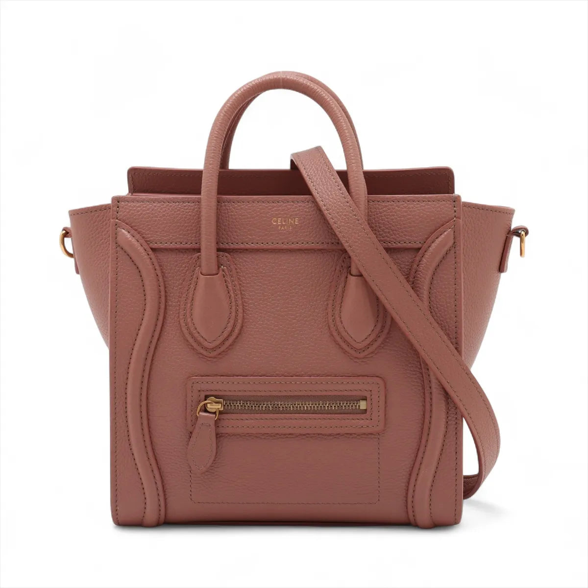 Celine Luggage Nano Shopper Leather Two-Way Handbag Brownish Pink